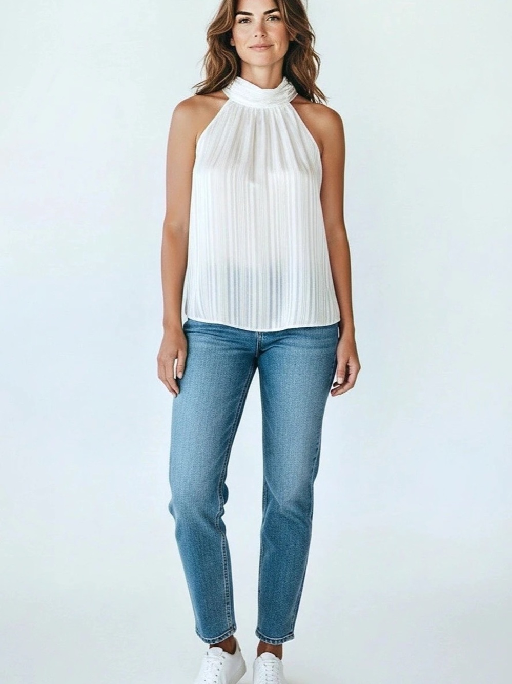 Q&A Striped Halter Blouse in White Size Small Like New